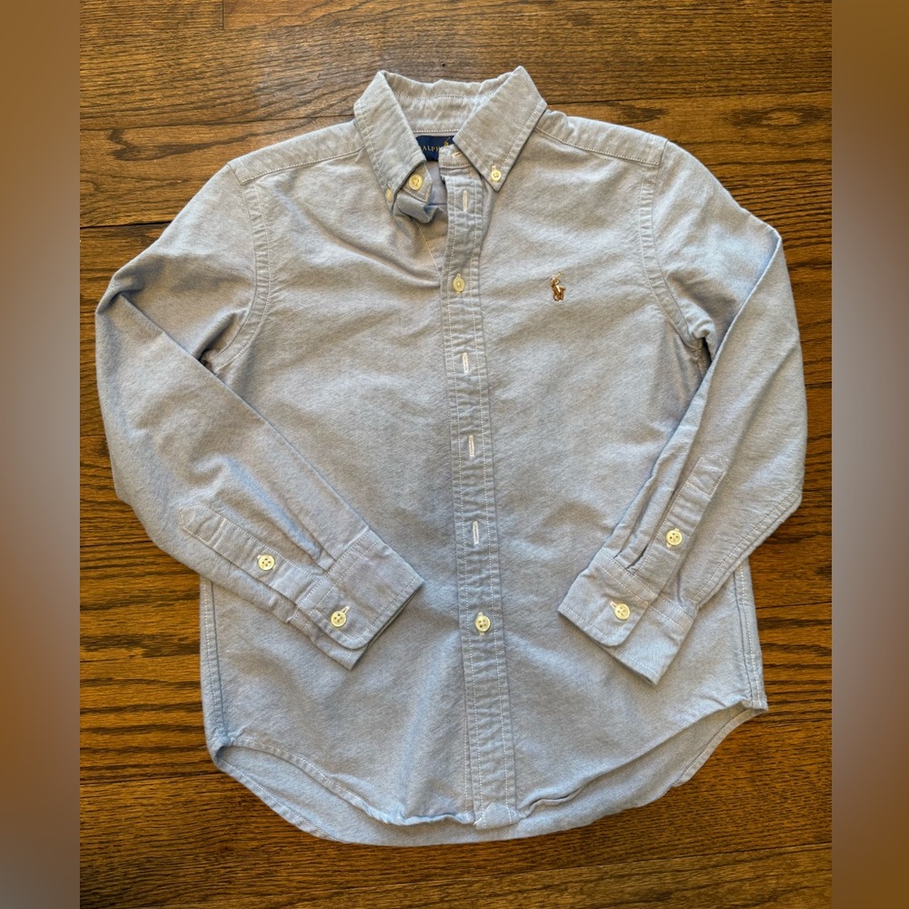 Ralph Lauren Boys Light Blue Oxford Button-Down Shirt Size 8 Pony Logo